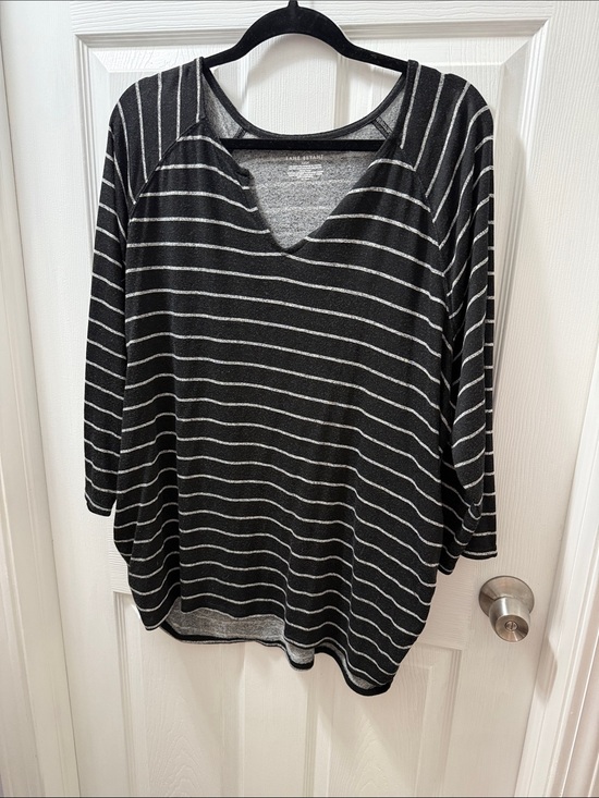 Lane Bryant Tops - Lane Bryant Black and White Striped Long Sleeve V-Notch Top